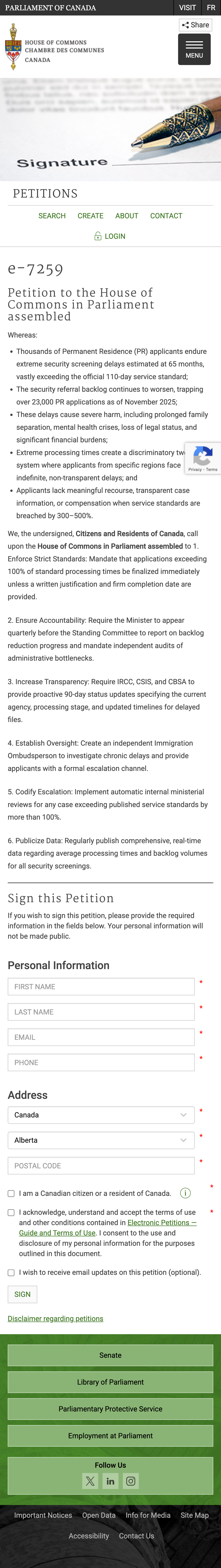 Petition page with Sign the petition button